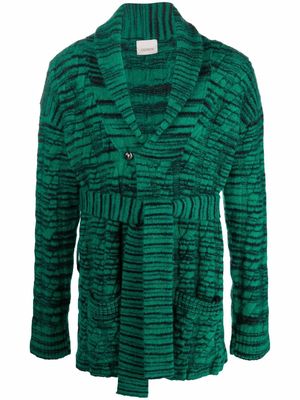 Laneus belted long-sleeve knitted cardigan - Green