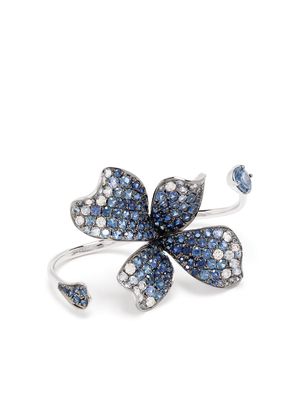 Stefere 18kt white gold diamond sapphire flower ring - Silver