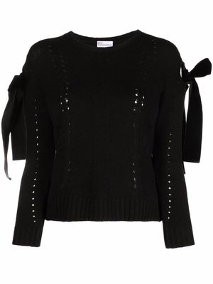 RED Valentino bow-detail pointelle-knit jumper - Black