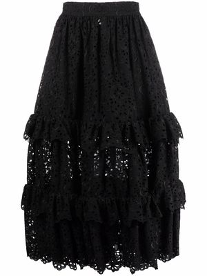 Maison Bohemique tiered-lace midi skirt - Black
