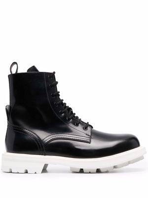 Alexander McQueen patent-leather lace-up boots - Black