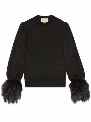 Gucci feather-trimmed mohair jumper - Black