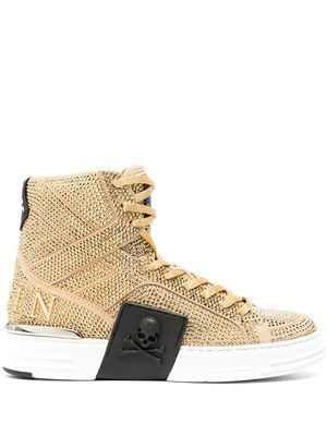 Philipp Plein studded high-top trainers - Gold