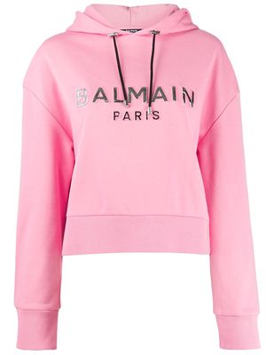 Balmain logo-print cropped hoodie - Pink