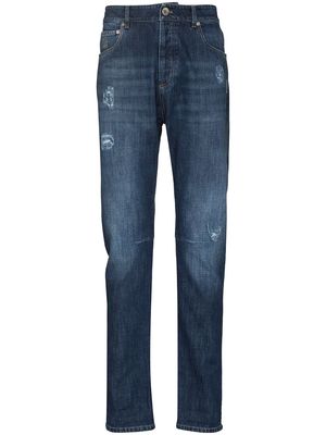 Brunello Cucinelli distressed-finish straight-leg jeans - Blue