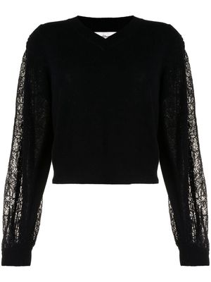 Onefifteen lace sleeve knitted jumper - Black
