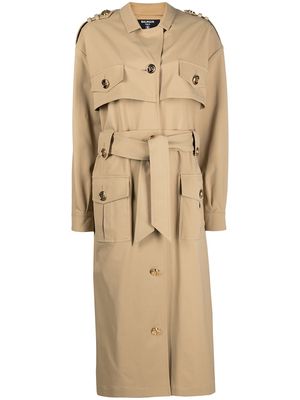 Balmain embossed-buttons trench coat - Neutrals