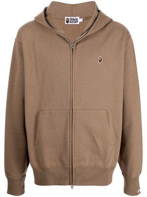 A BATHING APE® zip-front logo embroidered hoodie - Brown