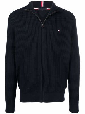 Tommy Hilfiger logo-embroidered organic-cotton zipped pullover - Blue