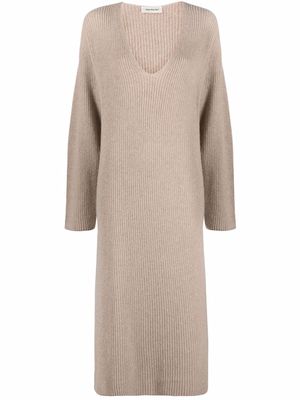 There Was One chunky ribbed-knit V-neck dress - Neutrals