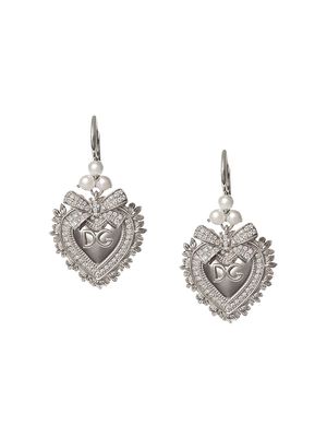 Dolce & Gabbana 18kt white gold Devotion diamond and pearl sacred heart earrings - Silver