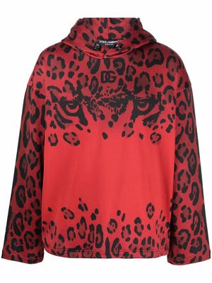 Dolce & Gabbana leopard-print cotton hoodie - Red