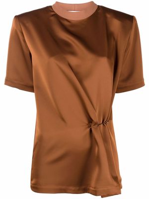The Attico gathered-detail T-shirt - Brown