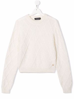 Versace Kids argyle-check pattern jumper - White