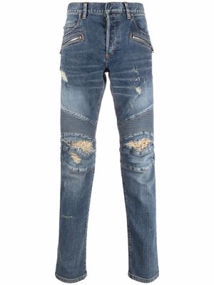 Balmain ripped-detail denim jeans - Blue