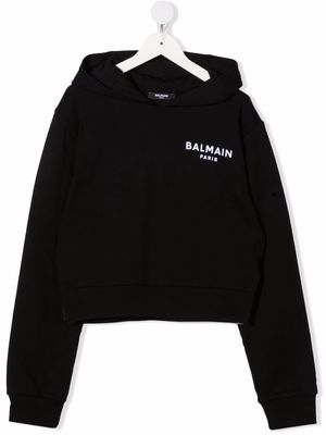 Balmain Kids chest logo-print hoodie - Black