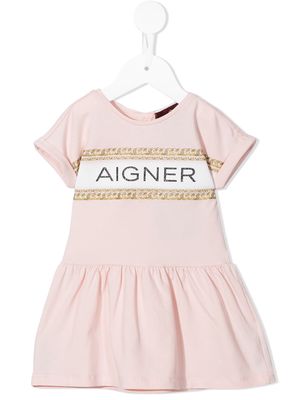 Aigner Kids logo-print cotton T-shirt dress - Pink