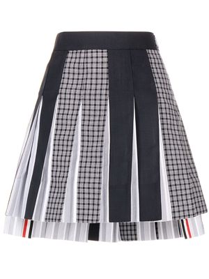 Thom Browne check-panel pleated skirt - Blue