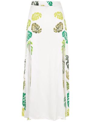 Amir Slama palm leaf print maxi skirt - White