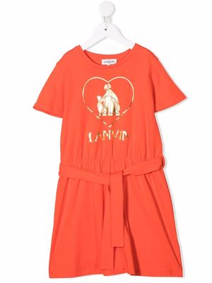 LANVIN Enfant logo-print cotton dress - Orange
