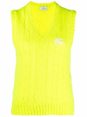 ETRO embroidered-logo cable-knit vest - Yellow