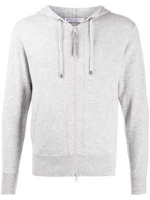 Brunello Cucinelli zipped drawstring hoodie - Grey