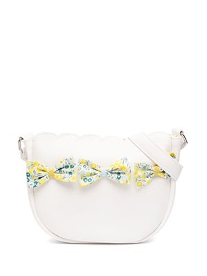 Familiar floral-bow leather shoulder bag - White