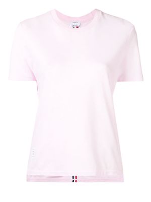 Thom Browne Relaxed Fit Short Sleeve Tee With Red, White And Blue Stripe In Classic Pique - Pink