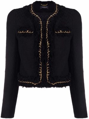 Versace chain-trim cropped tweed jacket - Black