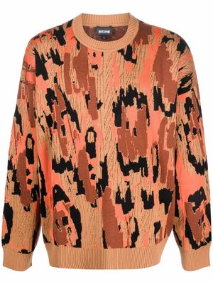 Just Cavalli abstract-pattern crew-neck jumper - Brown