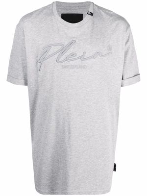 Philipp Plein logo-embroidered cotton T-shirt - Grey