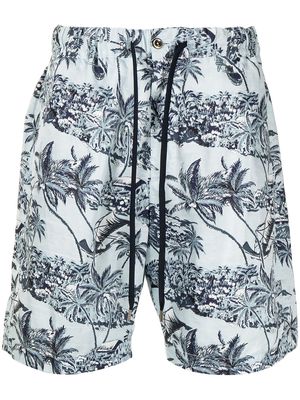 Pt01 botanical-print cotton deck shorts - Blue