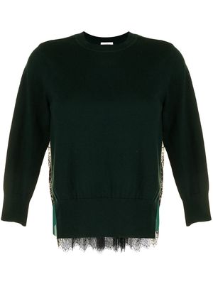 Onefifteen knitted lace-panel top - Green