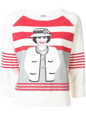 Chanel Pre-Owned 2001 Mademoiselle print striped sweatshirt - White