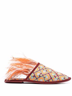 La DoubleJ Boudoir feather-trim slippers - Red