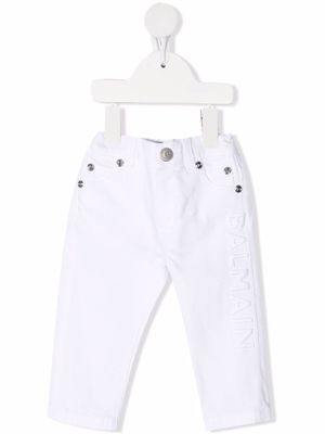 Balmain Kids embroidered-logo elasticated jeans - White