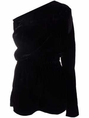 Rick Owens asymmetric-design velvet-effect playsuit - Black