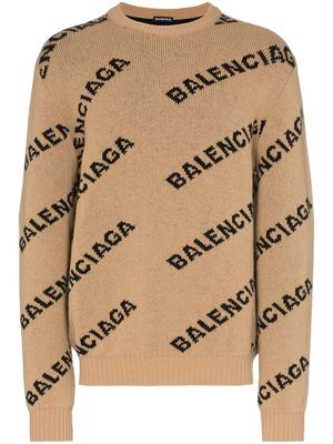 Balenciaga logo intarsia jumper - Brown
