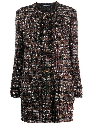 Dolce & Gabbana single-breasted tweed coat - Brown