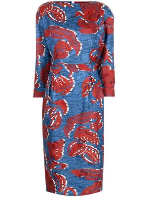 Stella Jean floral-print fitted dress - Blue