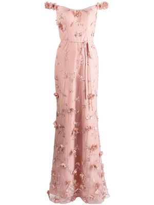 Marchesa Notte Bridesmaids floral-embroidered maxi gown - Pink