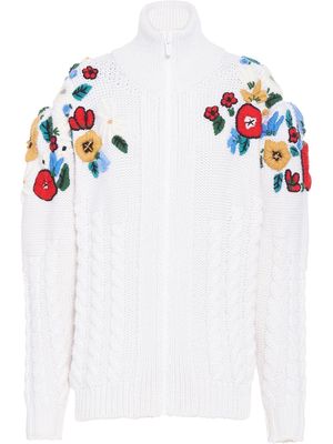 Miu Miu floral-embroidered cardi-coat - White