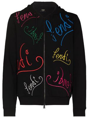 Fendi x Noel Fielding logo-embroidered zipped hoodie - Black