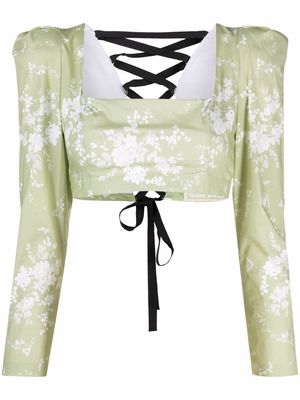 Ulyana Sergeenko cropped floral-print blouse - Black