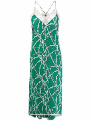 Zadig&Voltaire Risty chain-print lace-trim long dress - Green