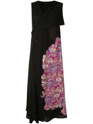 Yohji Yamamoto rose-print draped-neck empire dress - Black