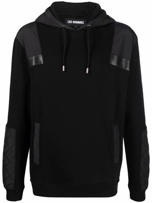 Les Hommes panelled drawstring hoodie - Black