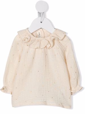 Babe And Tess frill collar ribbed top - Neutrals