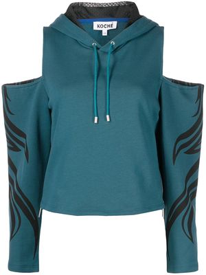 Koché cold-shoulder cotton hoodie - Blue