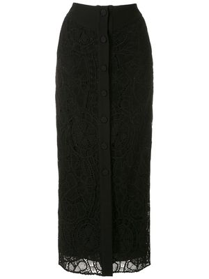 Martha Medeiros sofia lace-overlay silk satin pencil skirt - Black